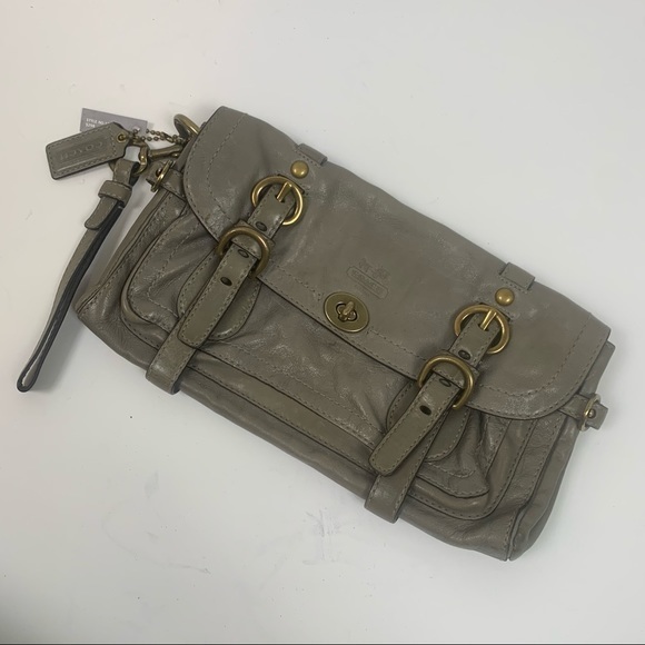 COACH olive/top, leather slouchy clutch bag - Picture 1 of 11